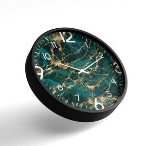 Abstract Wall Clock – Emerald Marble Texture with Gold Veins | KLOK KLOK