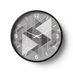 Abstract Wall Clock – Grey Geometric Cube Design with Gold Lines | KLOK KLOK