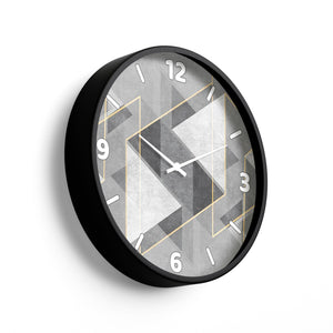 Abstract Wall Clock – Grey Geometric Cube Design with Gold Lines | KLOK KLOK