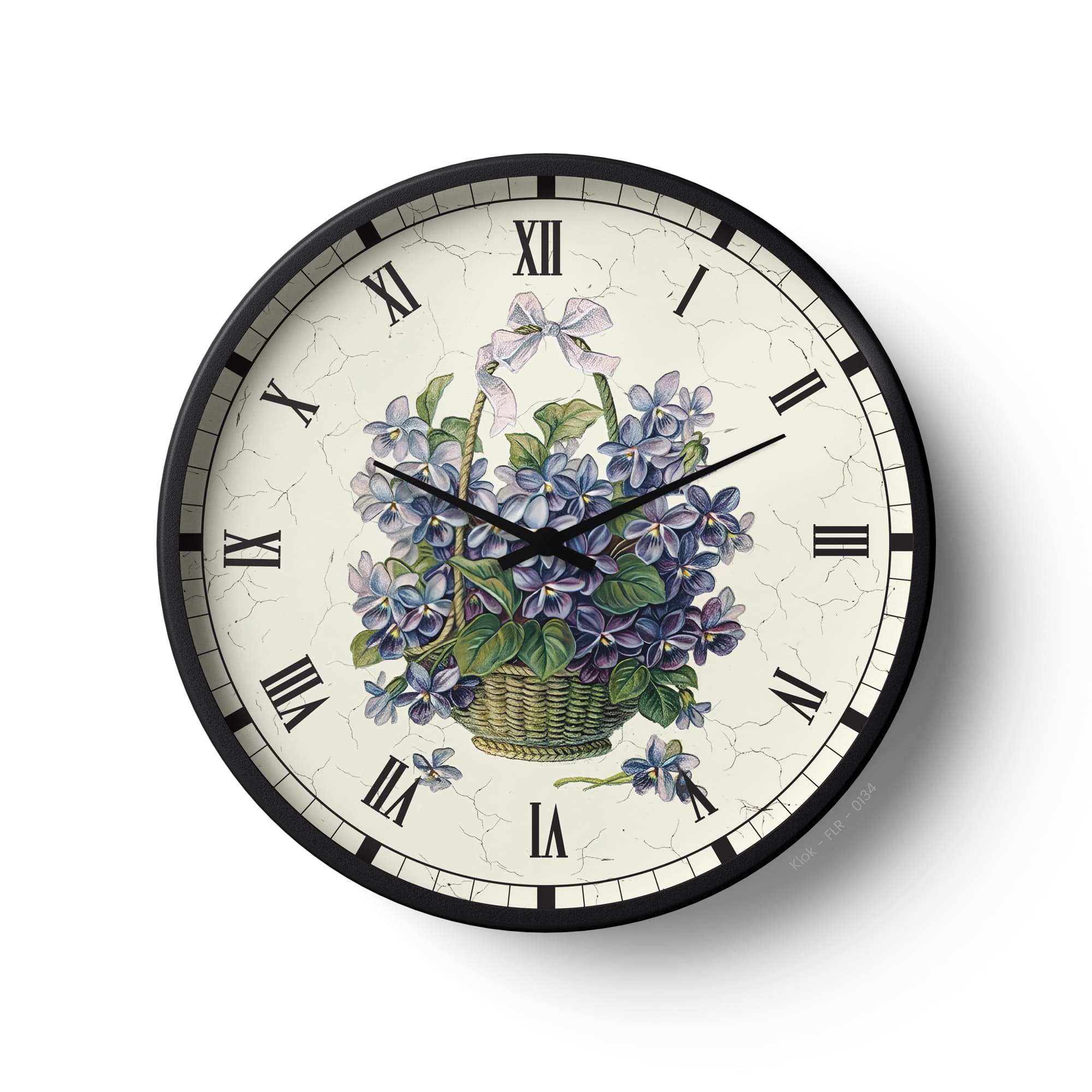 Floral Wall Clock Vintage Basket  – Roman Numerals | KLOK BD