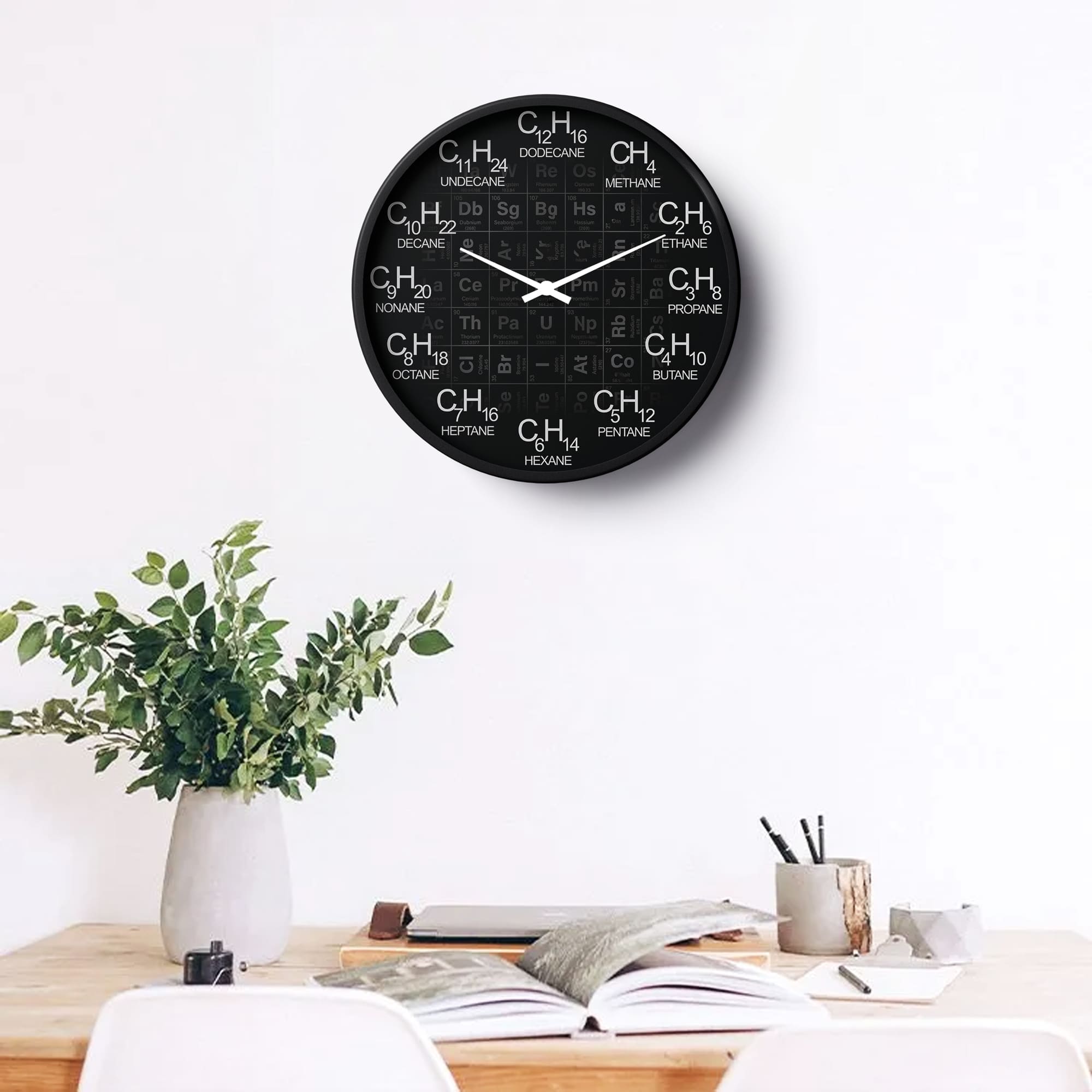 Mathematics Wall Clock Chemistry Hydrocarbon Series – Black Edition