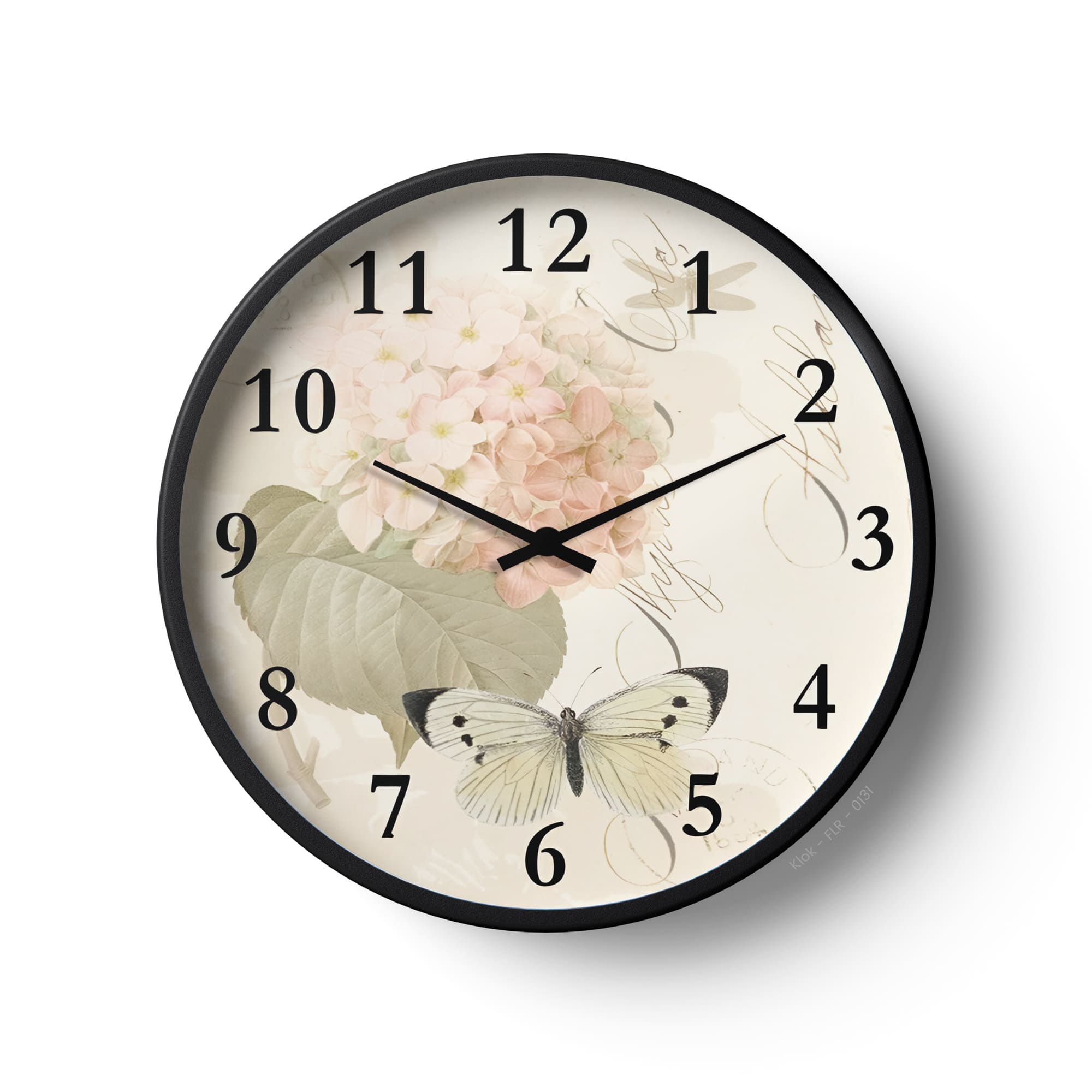 Floral Wall Clock – Hydrangea Blossom & Butterfly Art Design