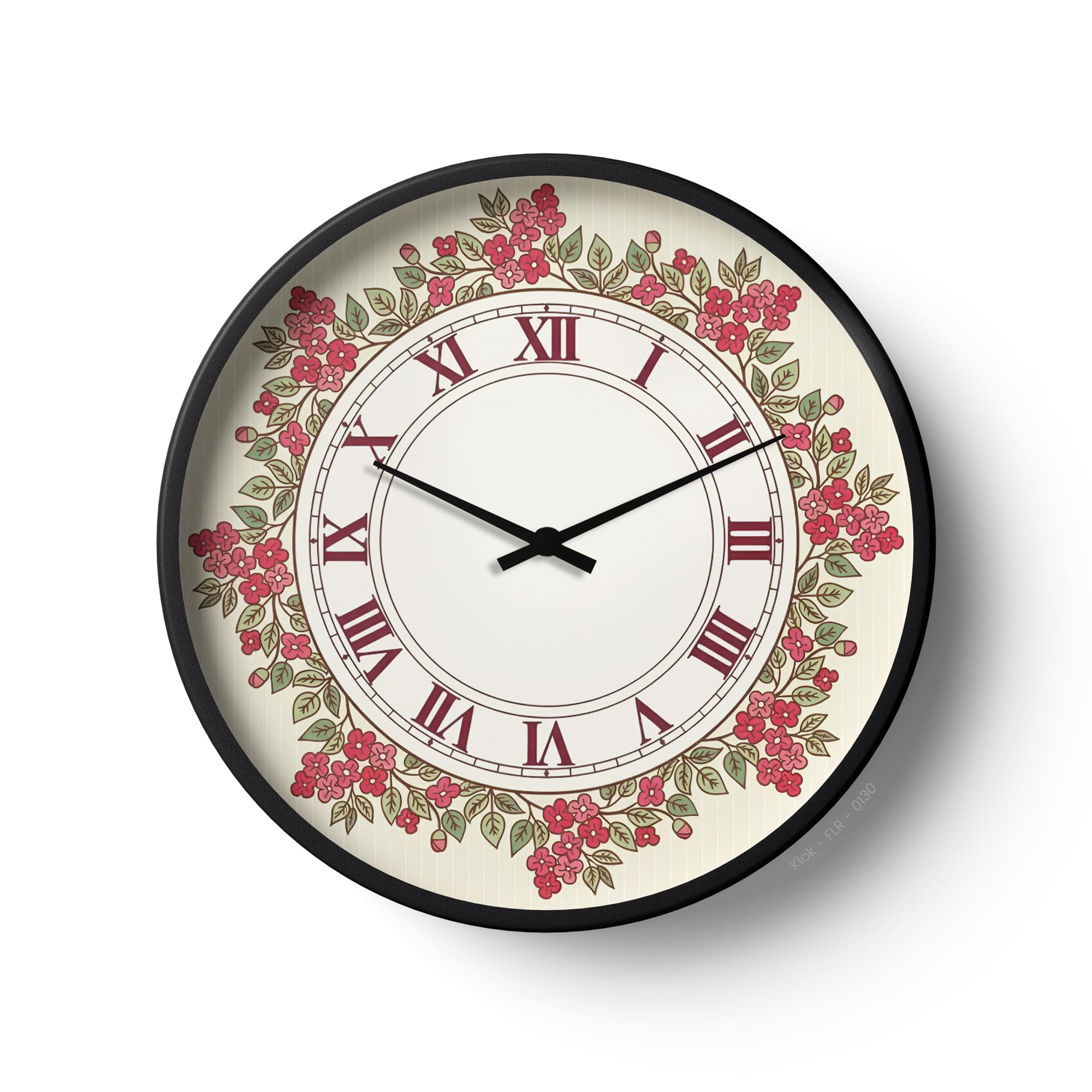 Floral Wall Clock – Vintage Roman Numeral Rose Blossom Design