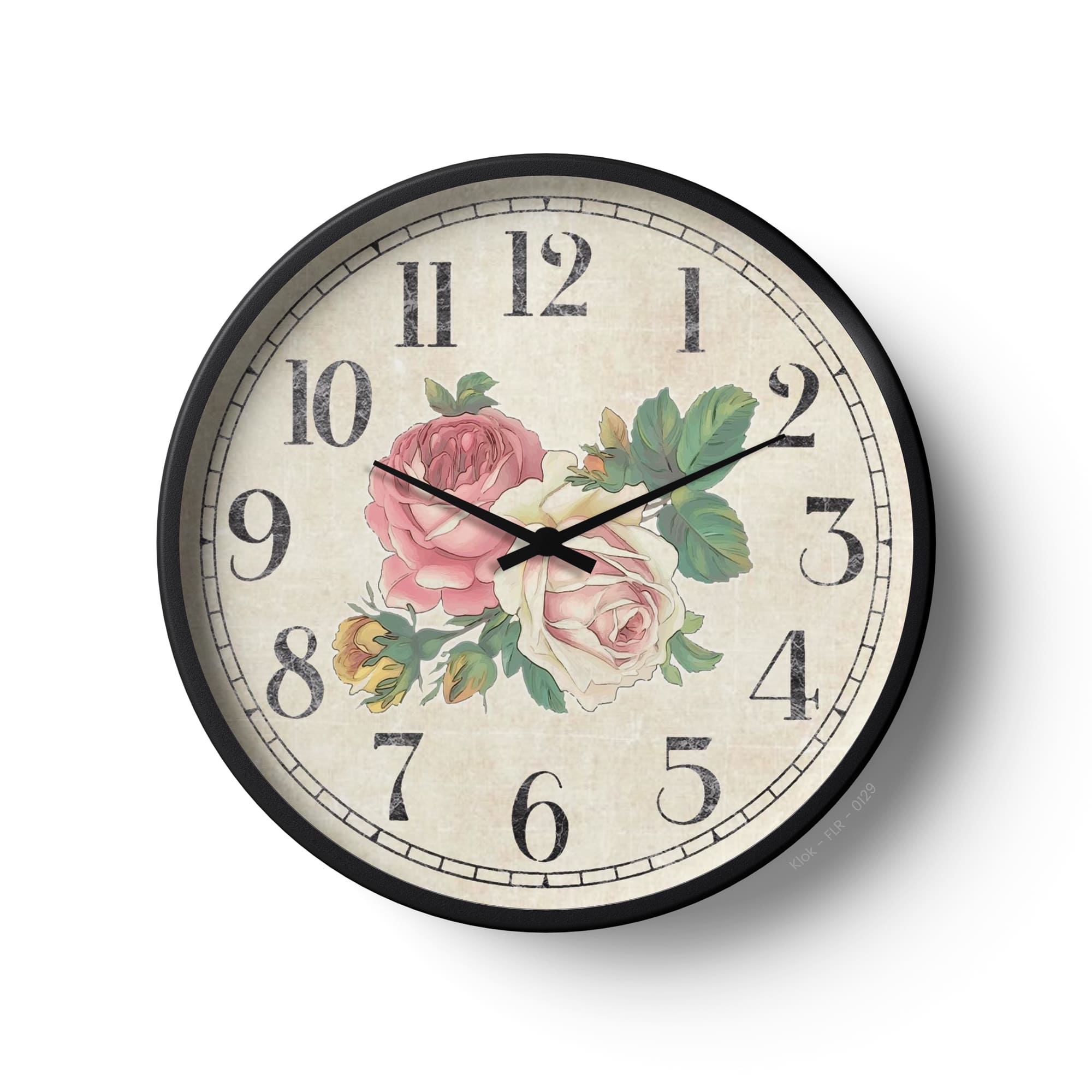 Floral Wall Clock – Vintage Rose Bouquet Design