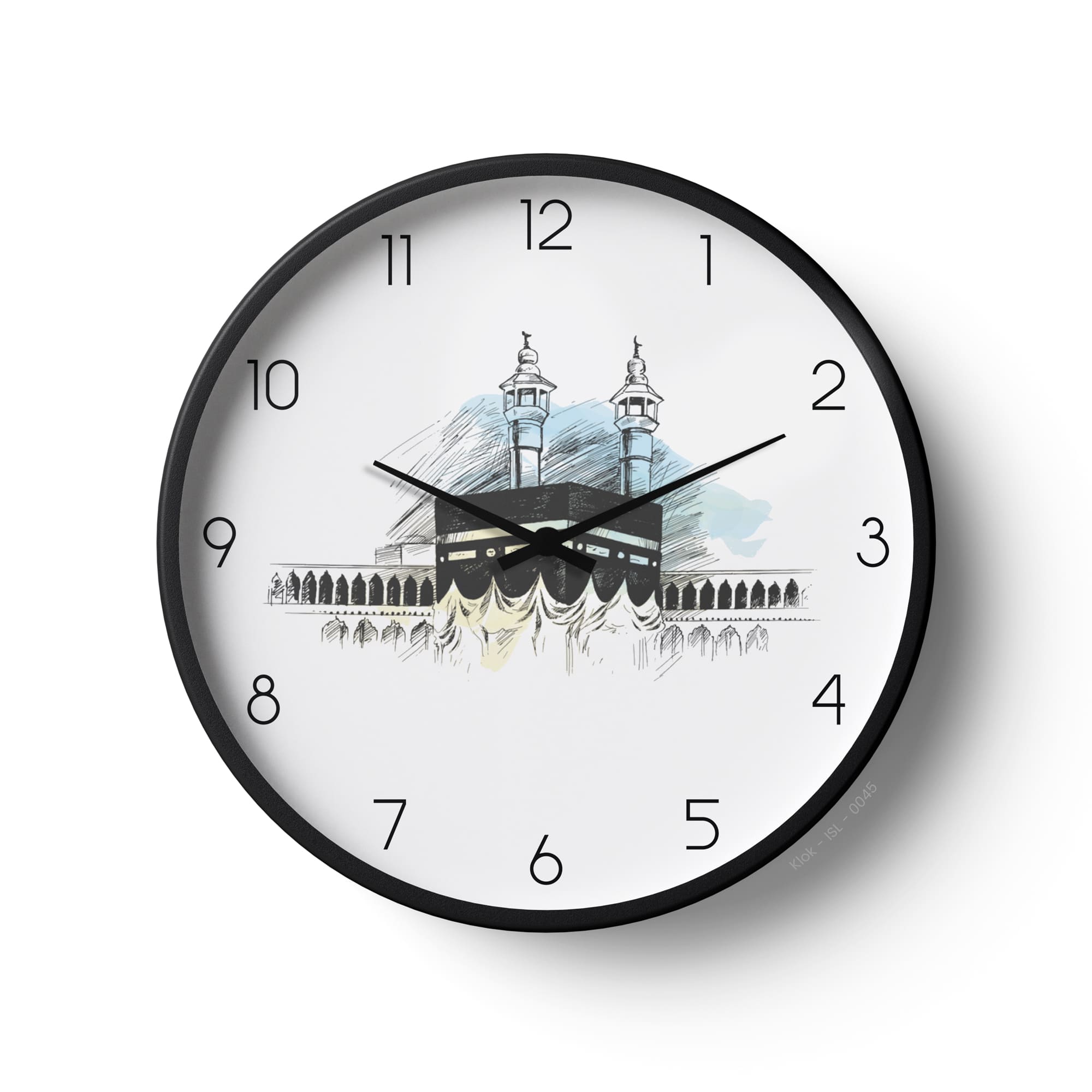 Islamic Wall Clock – Kaaba Sketch White Minimal Design | KLOK
