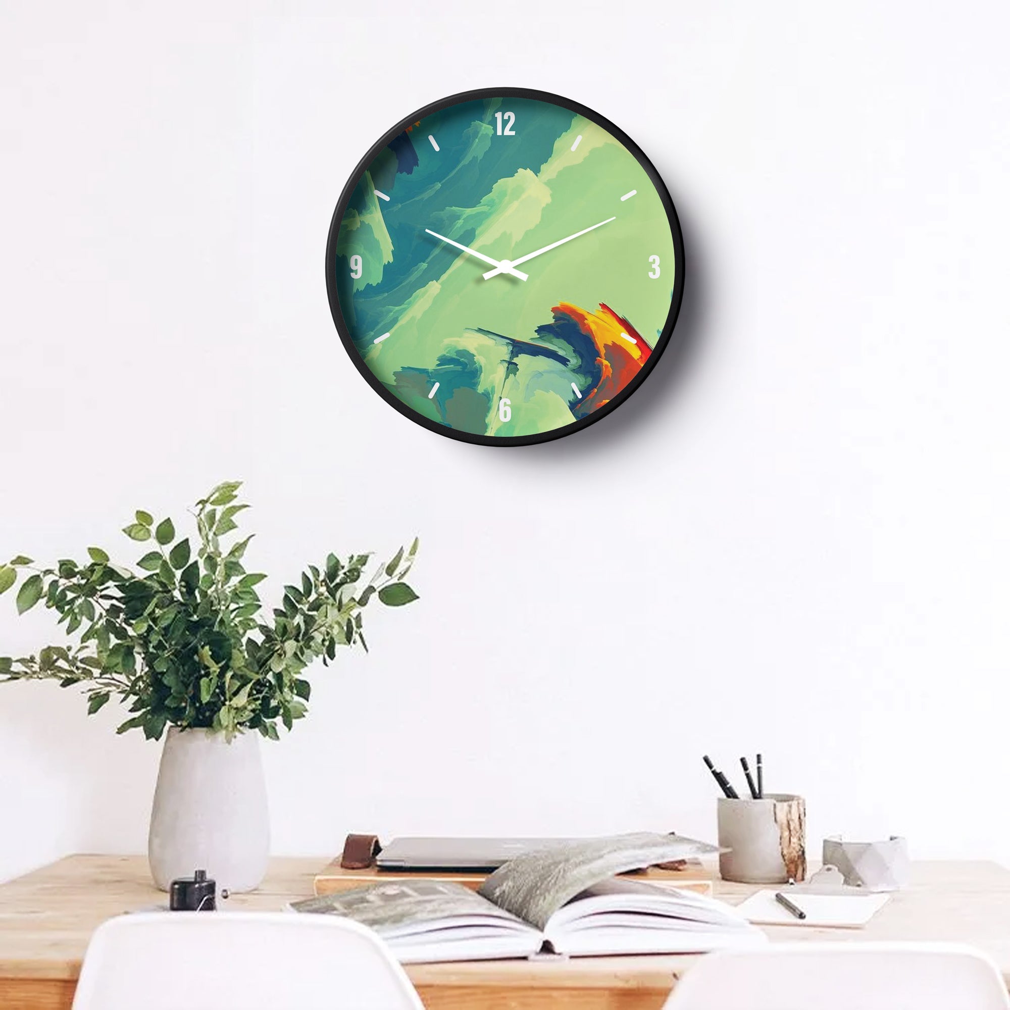 Abstract Wall Clock – Aqua Brush Art Design | KLOK KLOK