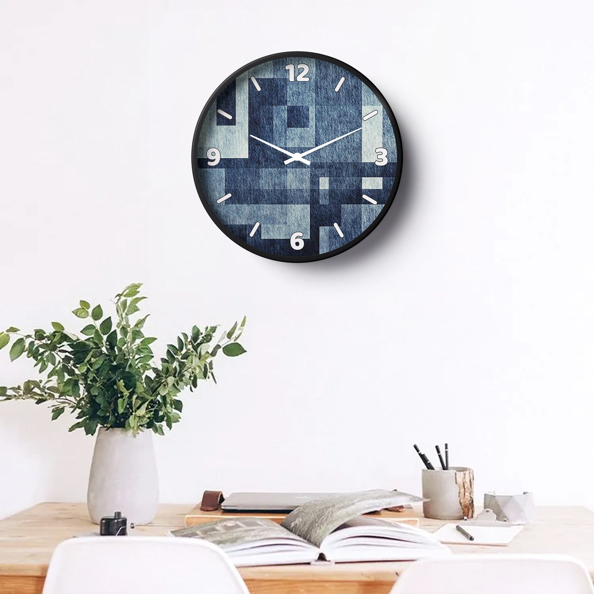 Abstract Wall Clock – Denim Blue Geometric Texture Design | KLOK KLOK
