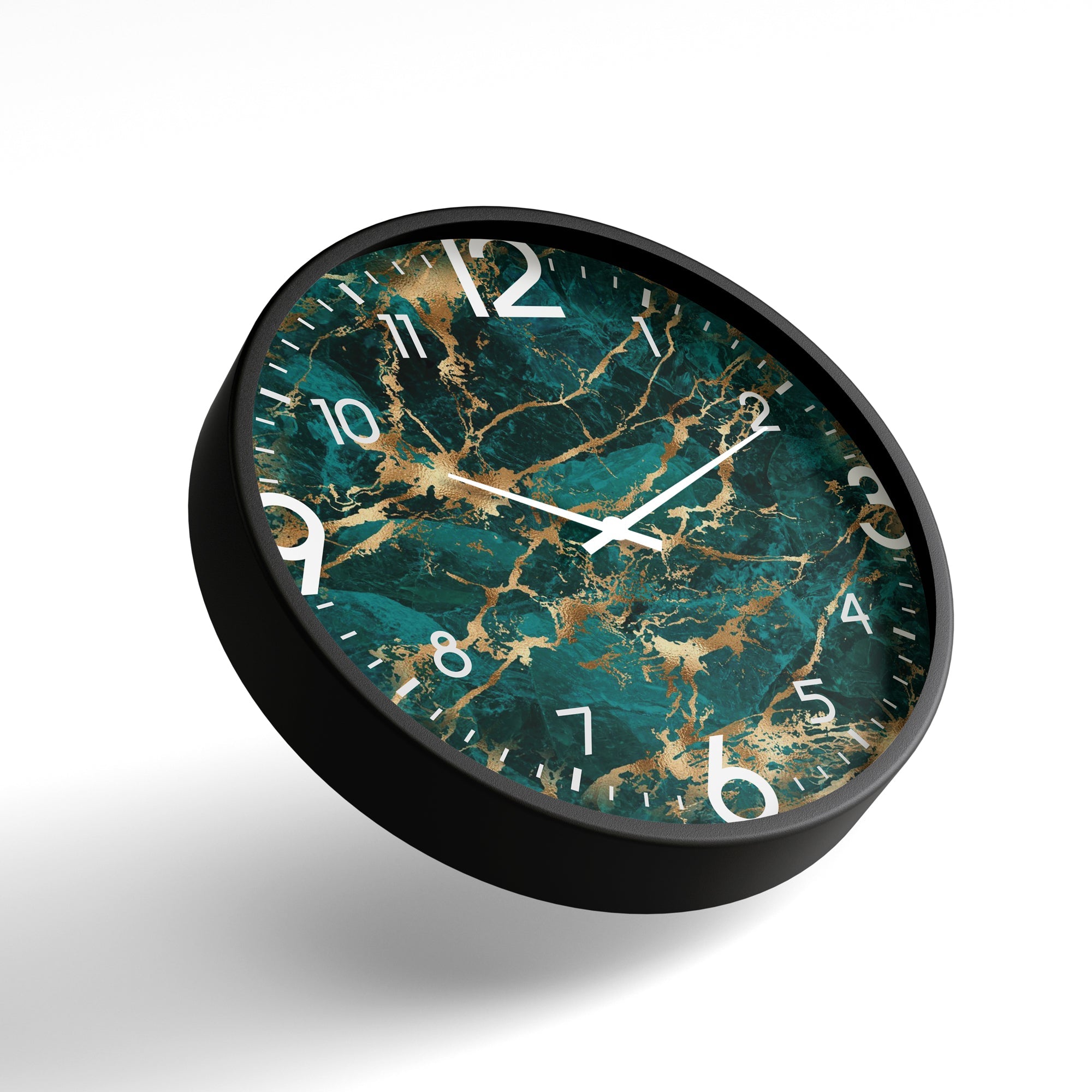 Abstract Wall Clock – Emerald Marble Texture with Gold Veins | KLOK KLOK