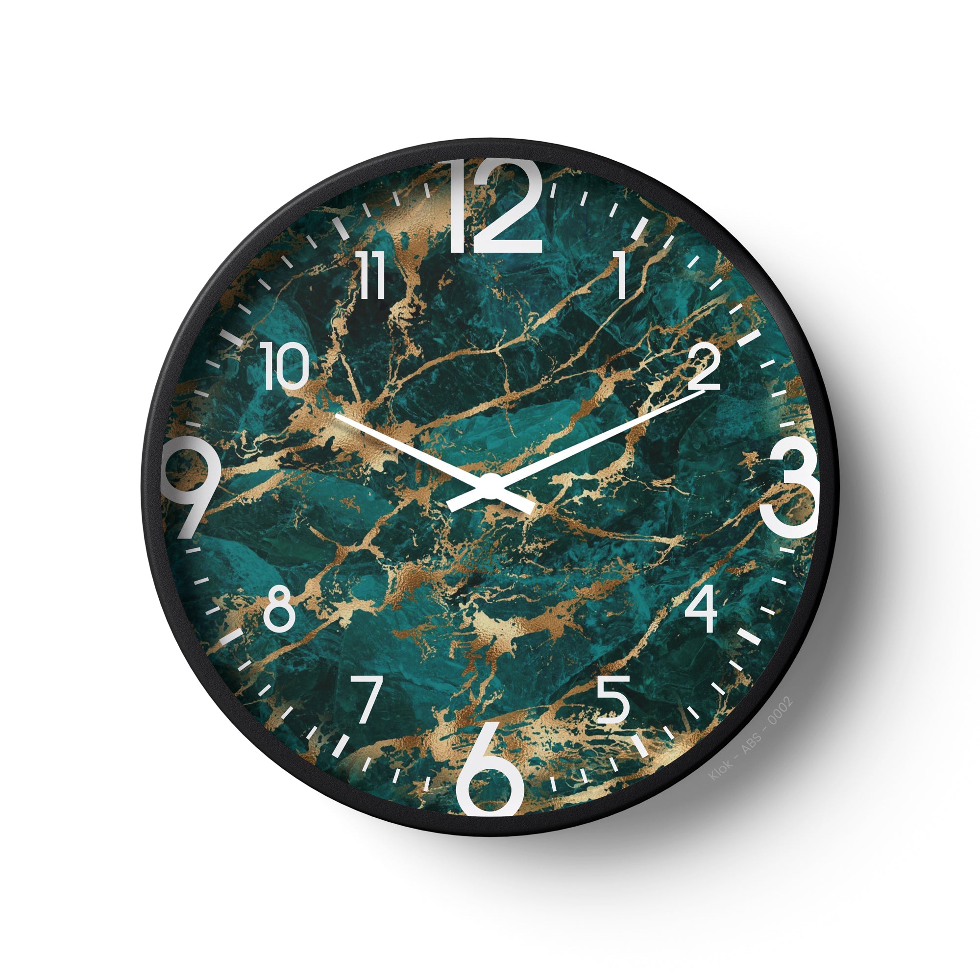 Abstract Wall Clock – Emerald Marble Texture with Gold Veins | KLOK KLOK