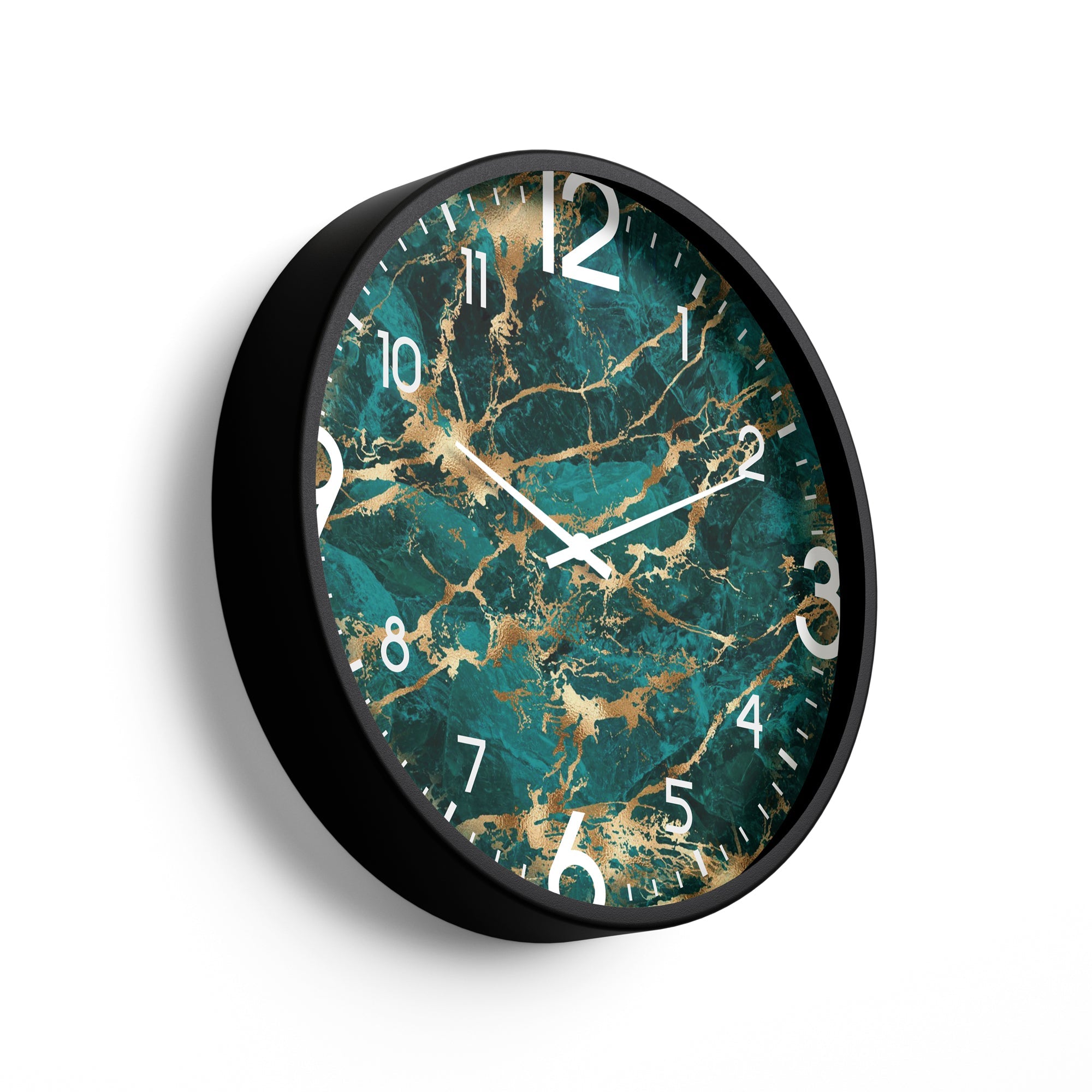 Abstract Wall Clock – Emerald Marble Texture with Gold Veins | KLOK KLOK