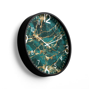 Abstract Wall Clock – Emerald Marble Texture with Gold Veins | KLOK KLOK