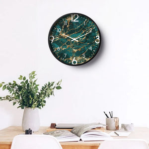 Abstract Wall Clock – Emerald Marble Texture with Gold Veins | KLOK KLOK