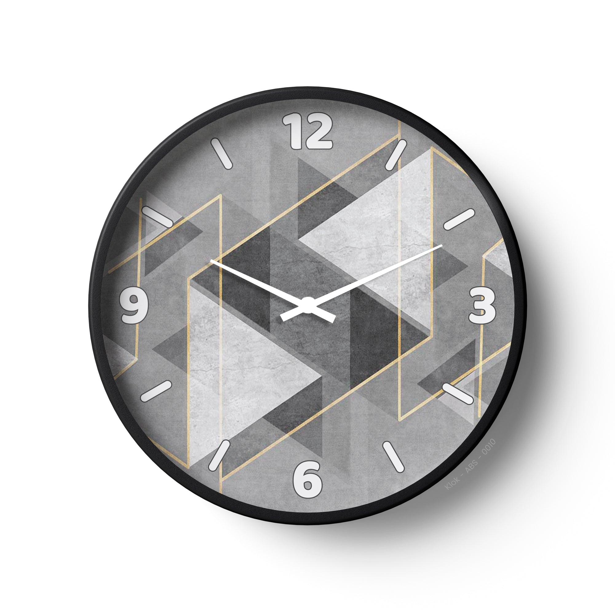 Abstract Wall Clock – Grey Geometric Cube Design with Gold Lines | KLOK KLOK