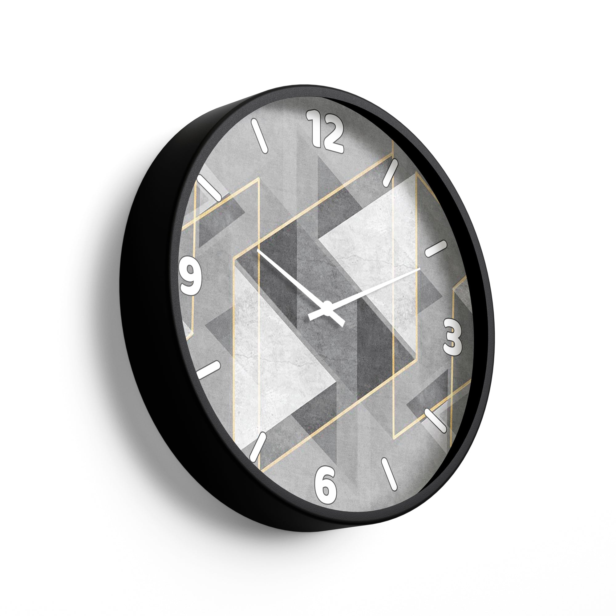 Abstract Wall Clock – Grey Geometric Cube Design with Gold Lines | KLOK KLOK