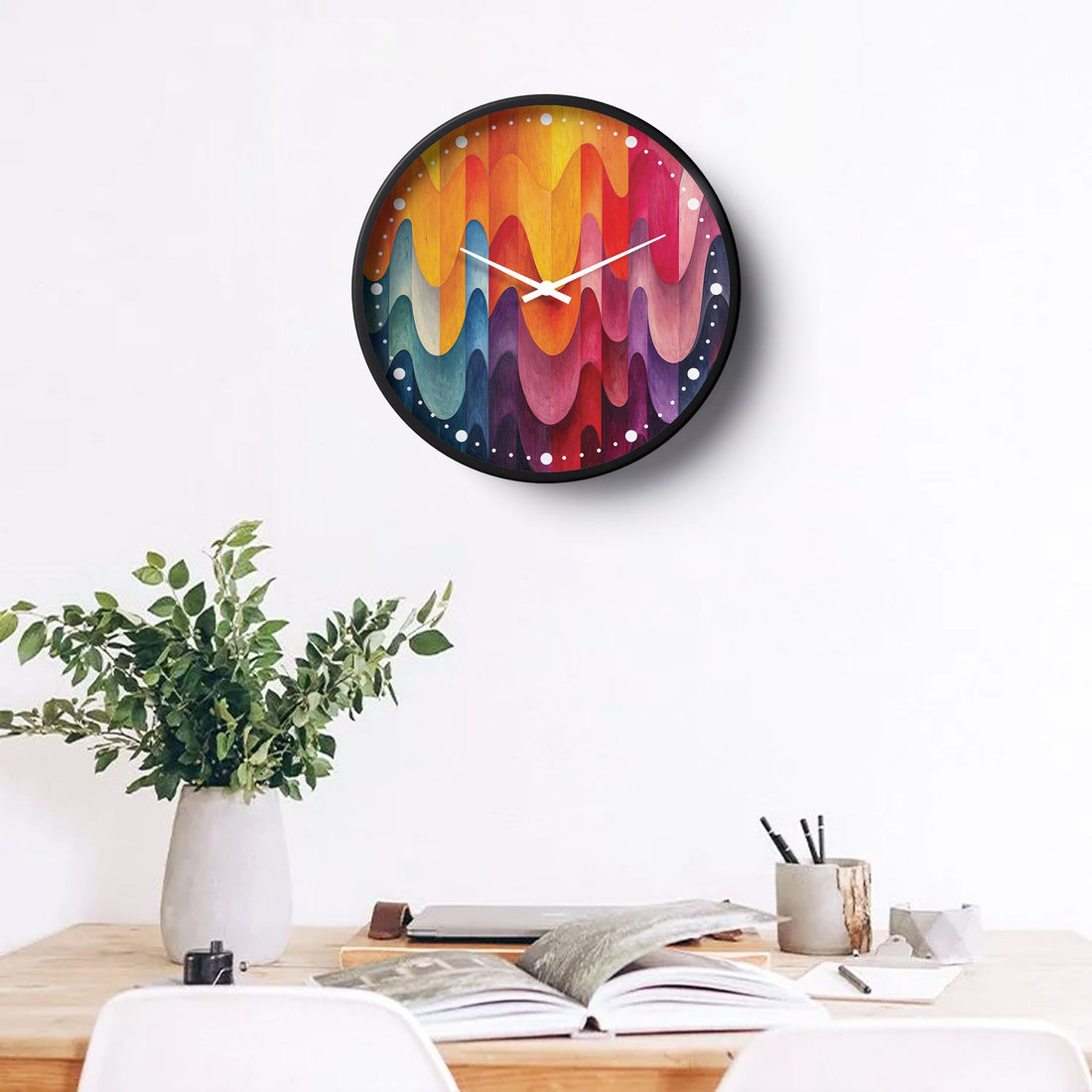 Abstract Wall Clock – Vibrant Wave Pattern Multicolor Art | KLOK