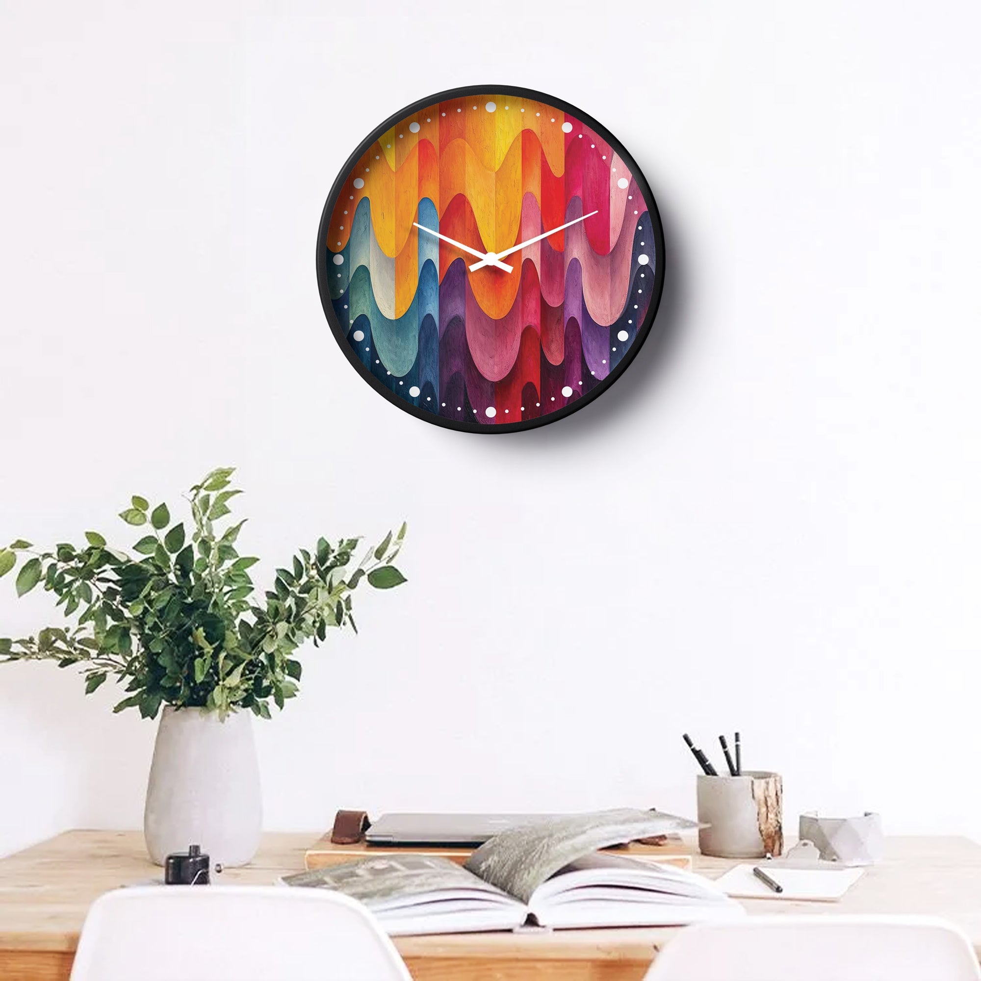 Abstract Wall Clock – Vibrant Wave Pattern Multicolor Art | KLOK KLOK