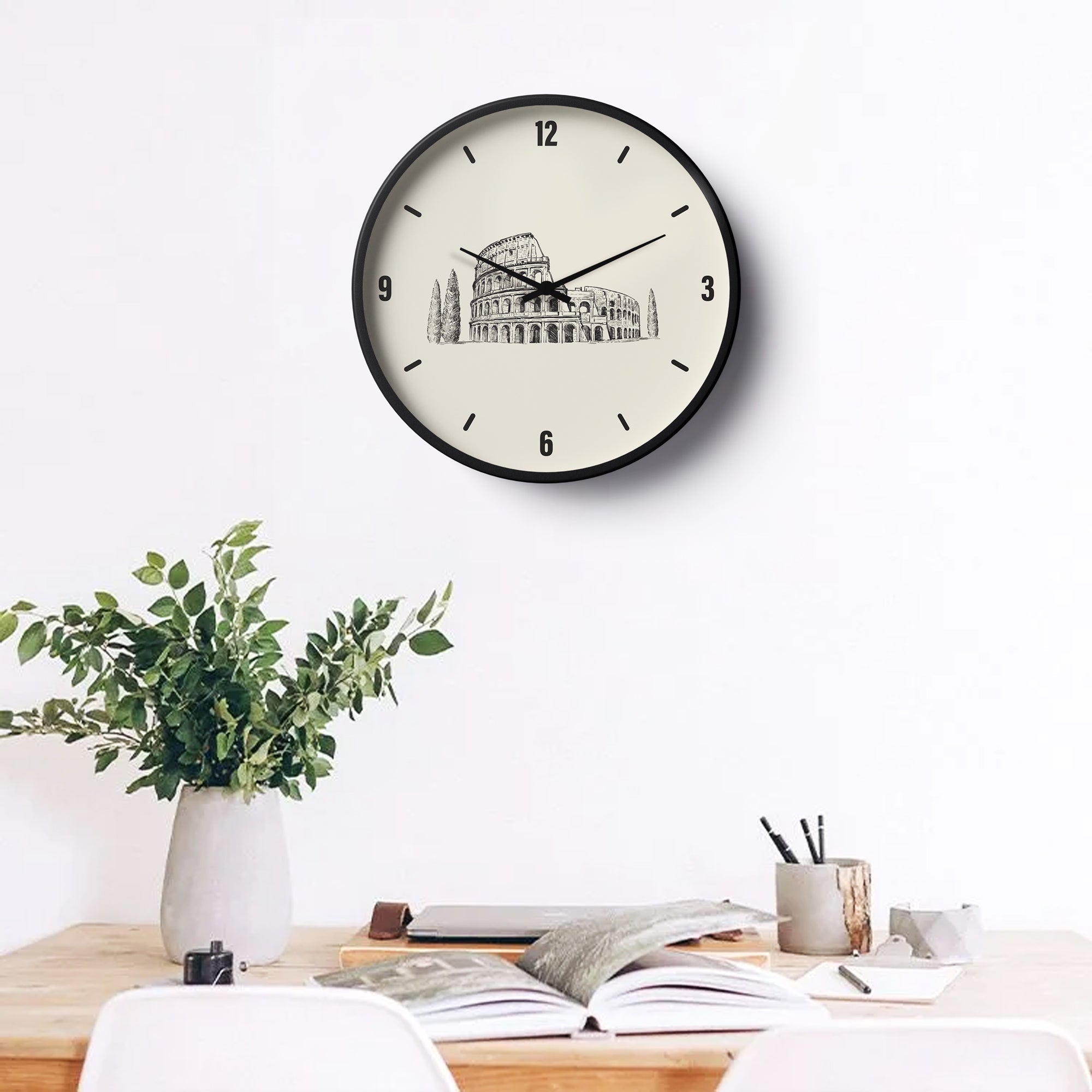 Artistic Wall Clock – Roman Colosseum Minimal Sketch Design | KLOK KLOK