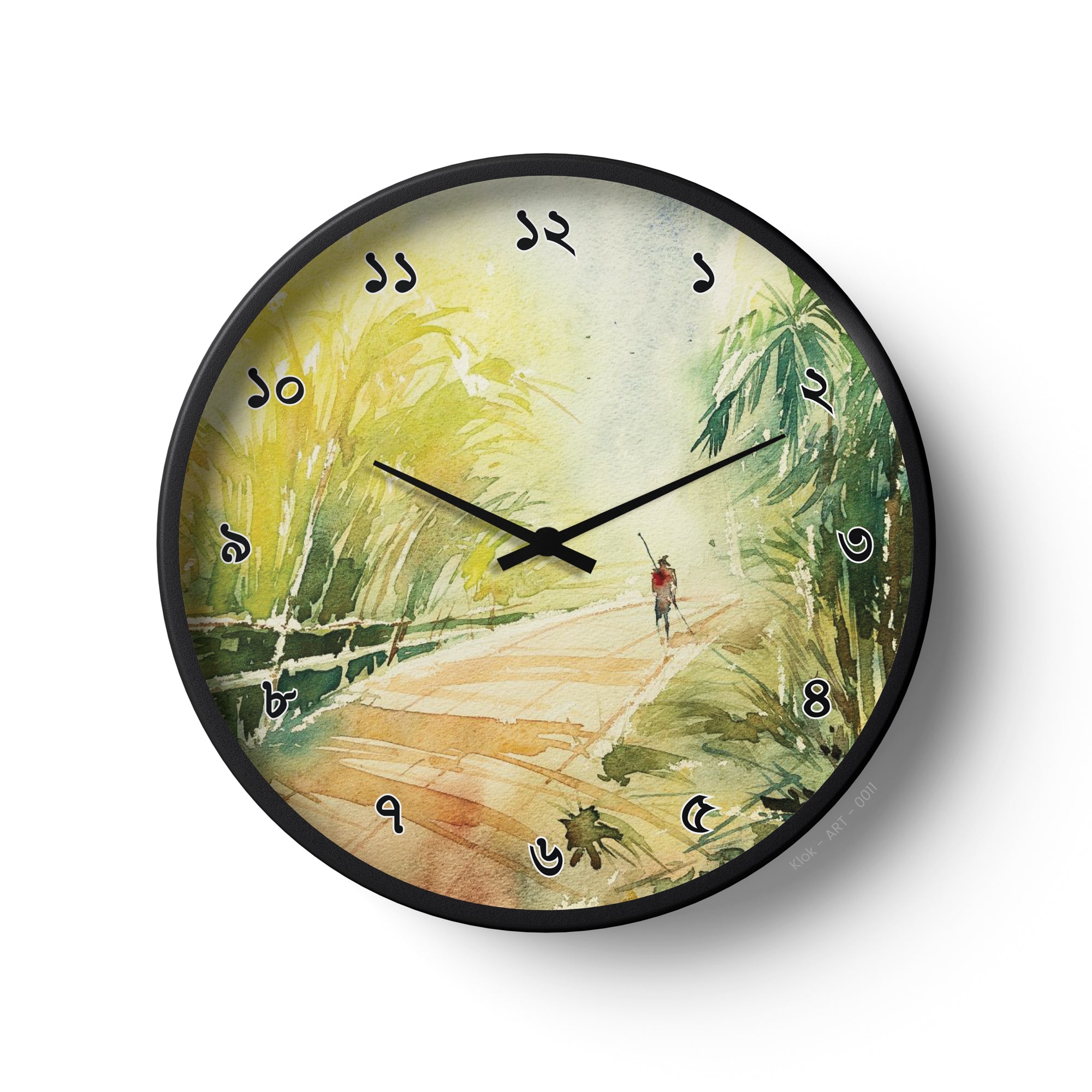 Artistic Wall Clock – Rural Path Watercolor Design | KLOK KLOK