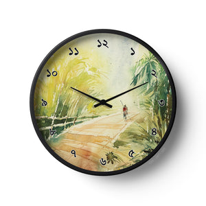 Artistic Wall Clock – Rural Path Watercolor Design | KLOK KLOK