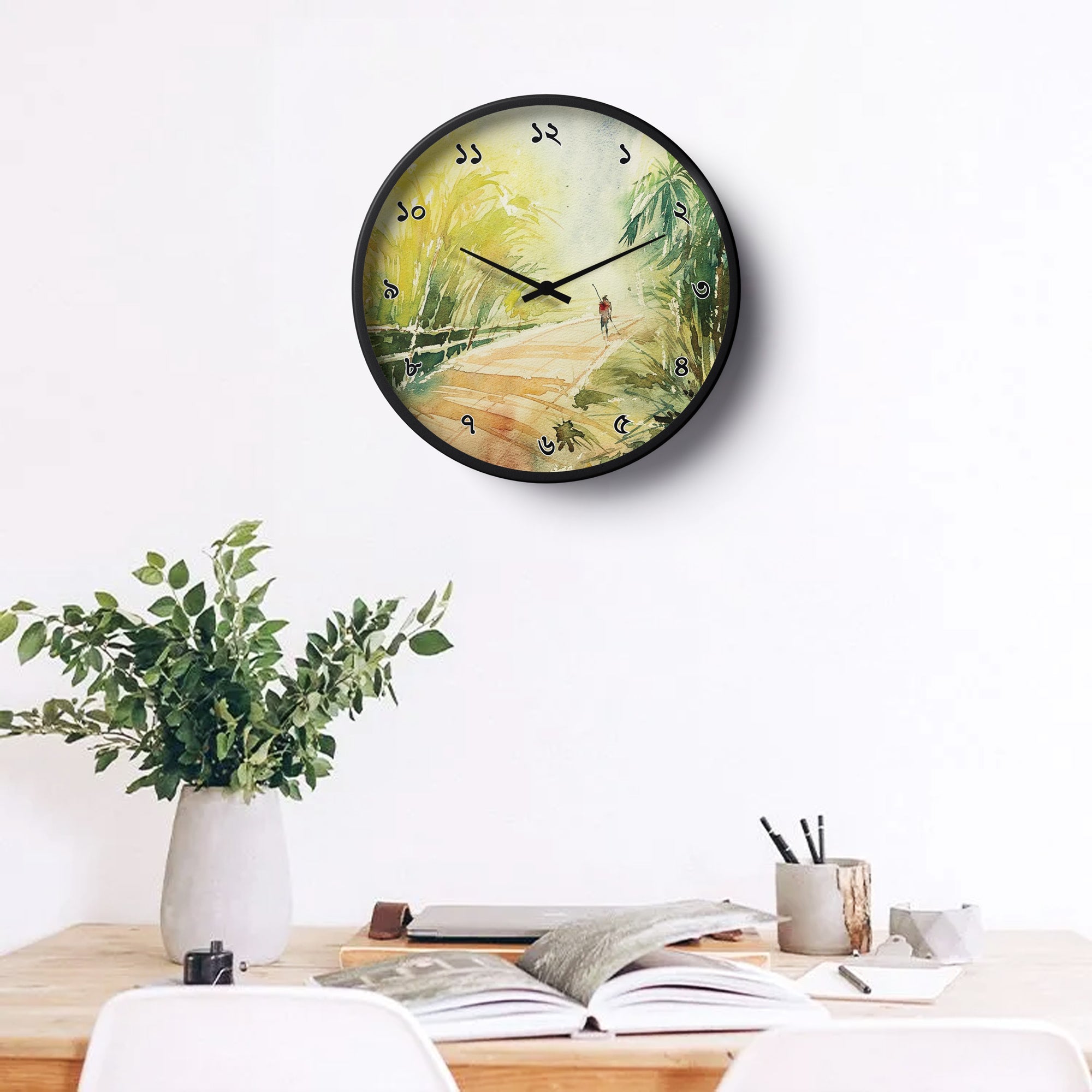 Artistic Wall Clock – Rural Path Watercolor Design | KLOK KLOK