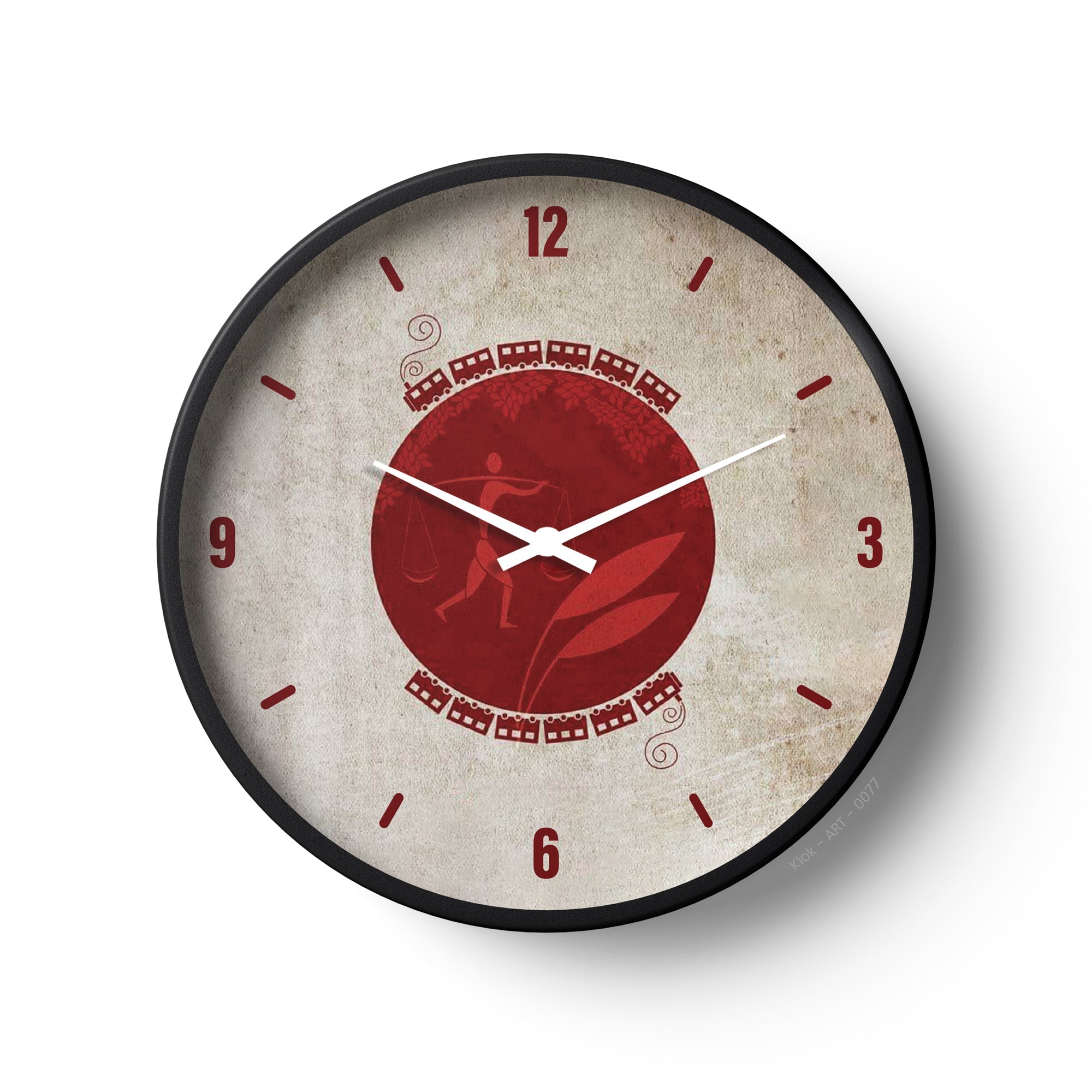 Artistic Wall Clock – Tribal Heritage Red Minimal Design | KLOK KLOK
