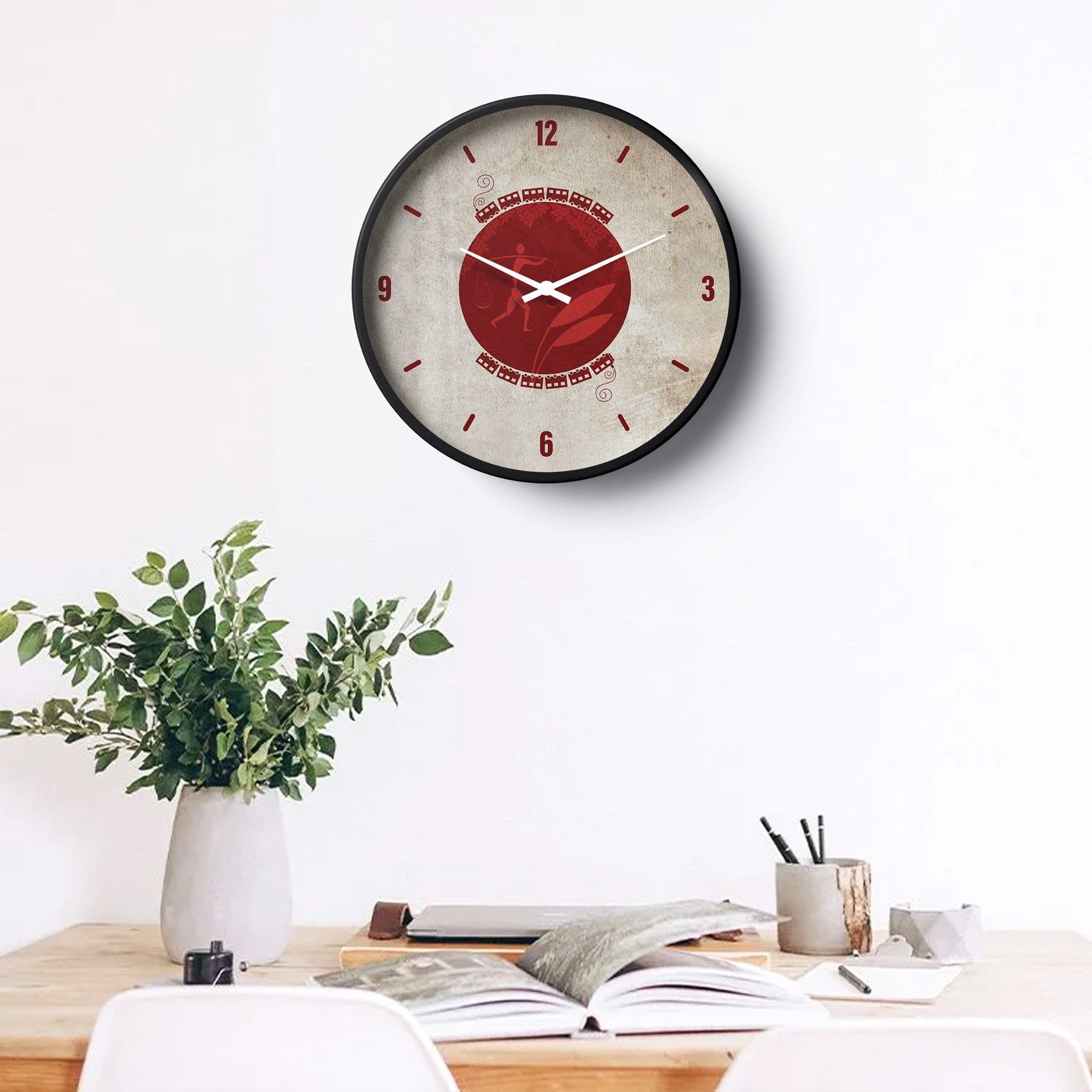 Artistic Wall Clock – Tribal Heritage Red Minimal Design | KLOK KLOK