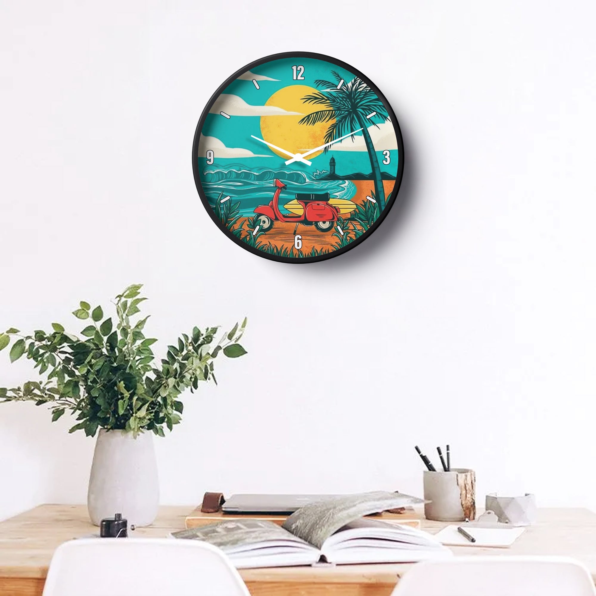 Artistic Wall Clock – Tropical Ride Beach Design | KLOK KLOK