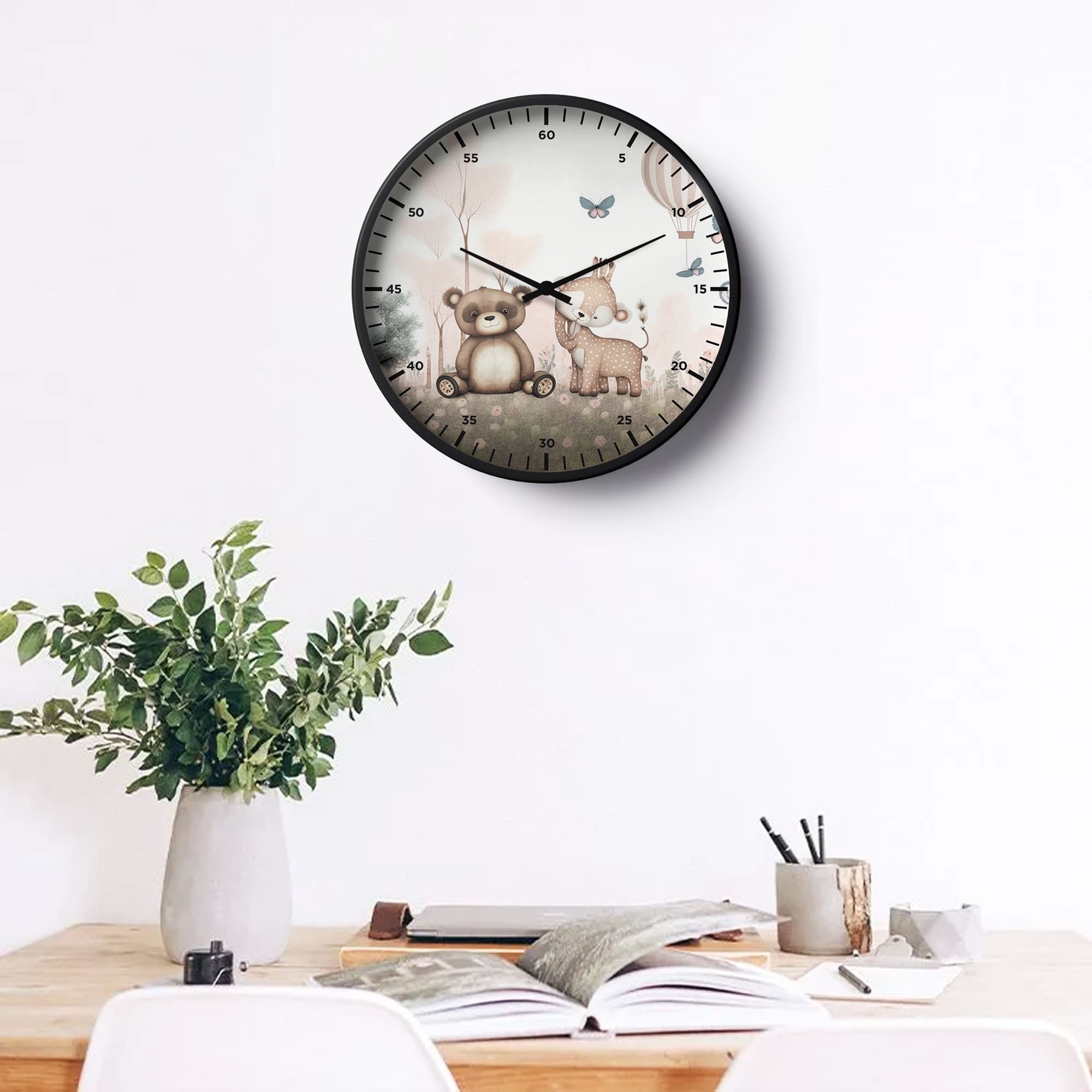 Children Wall Clock – Teddy & Deer Woodland Edition | KLOK