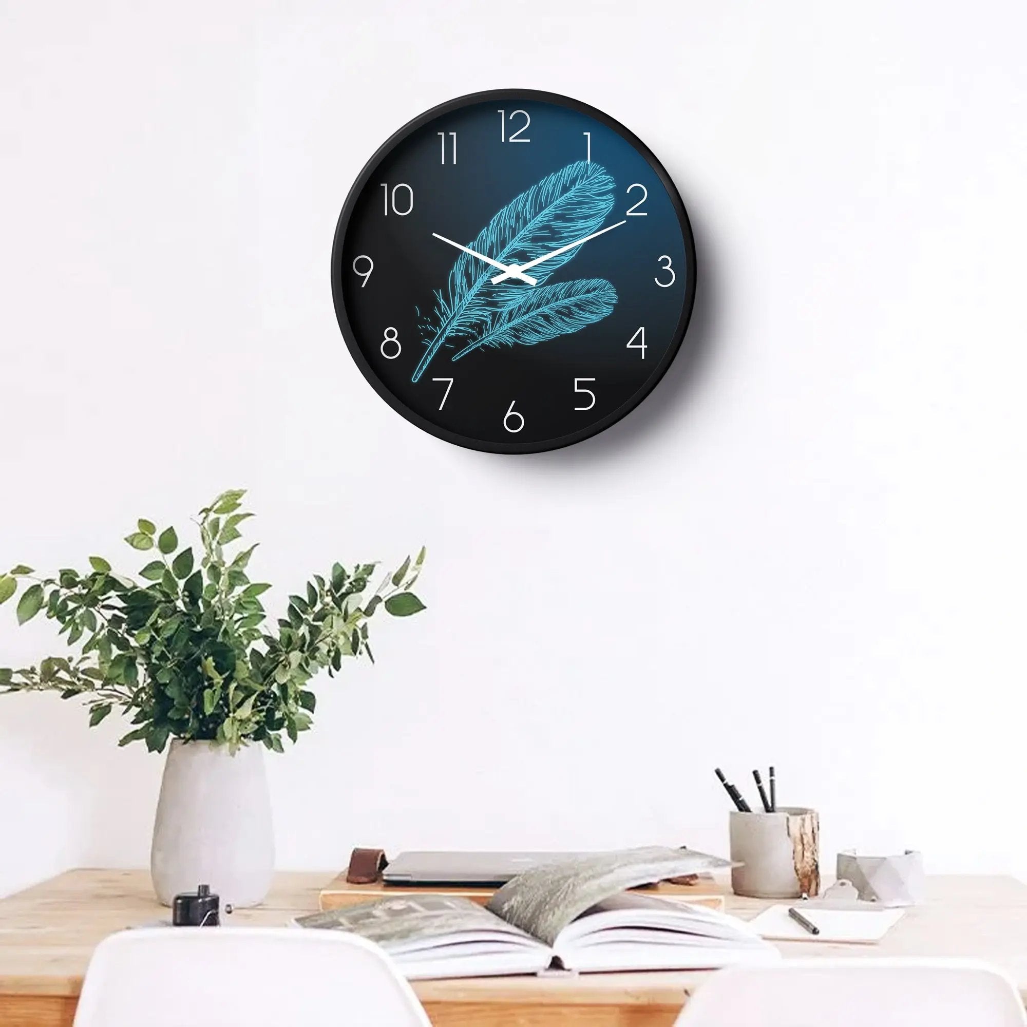 Classic Wall Clock – Blue Feather Art Dial | KLOK KLOK