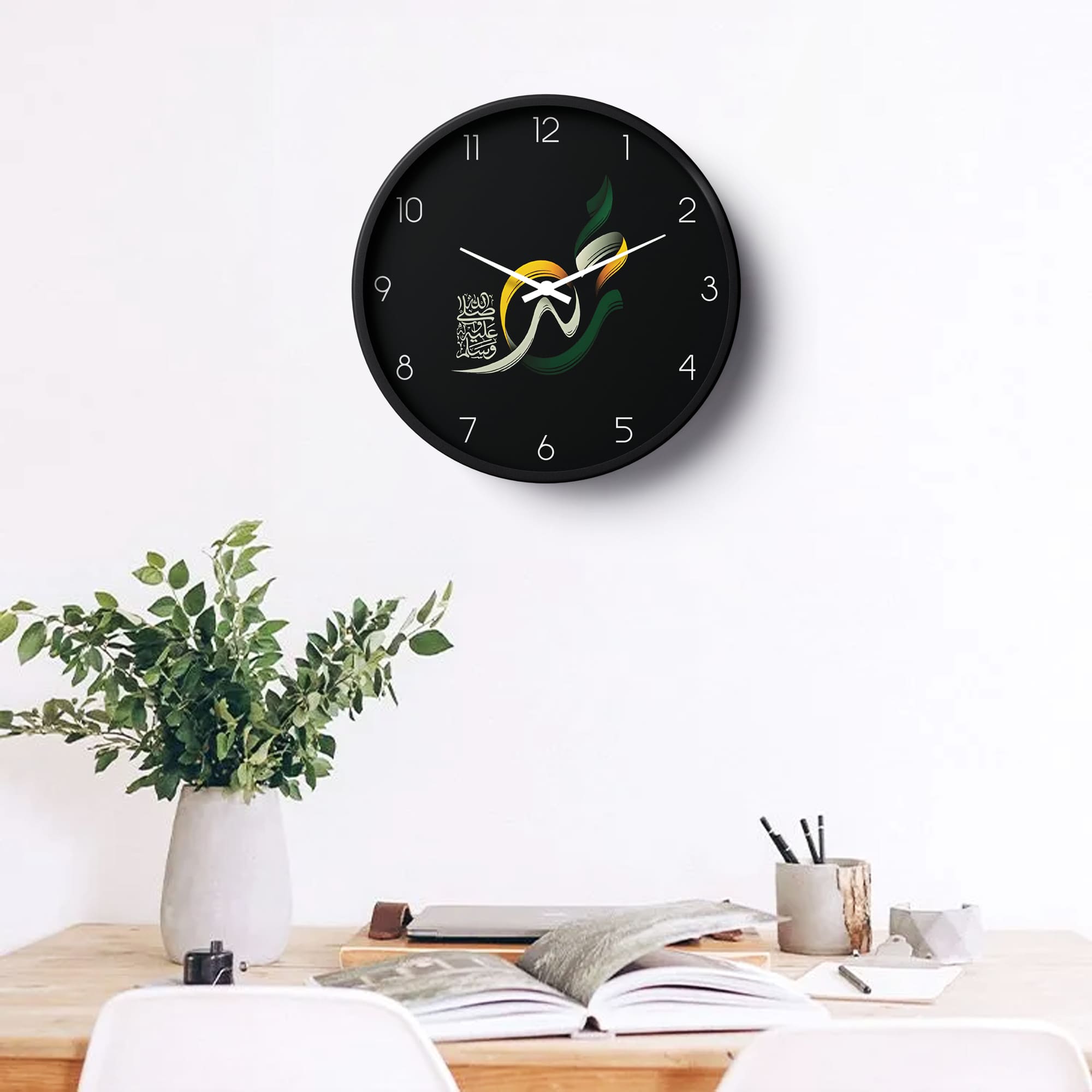 Islamic Wall Clock – Muhammad Calligraphy – Black & Green