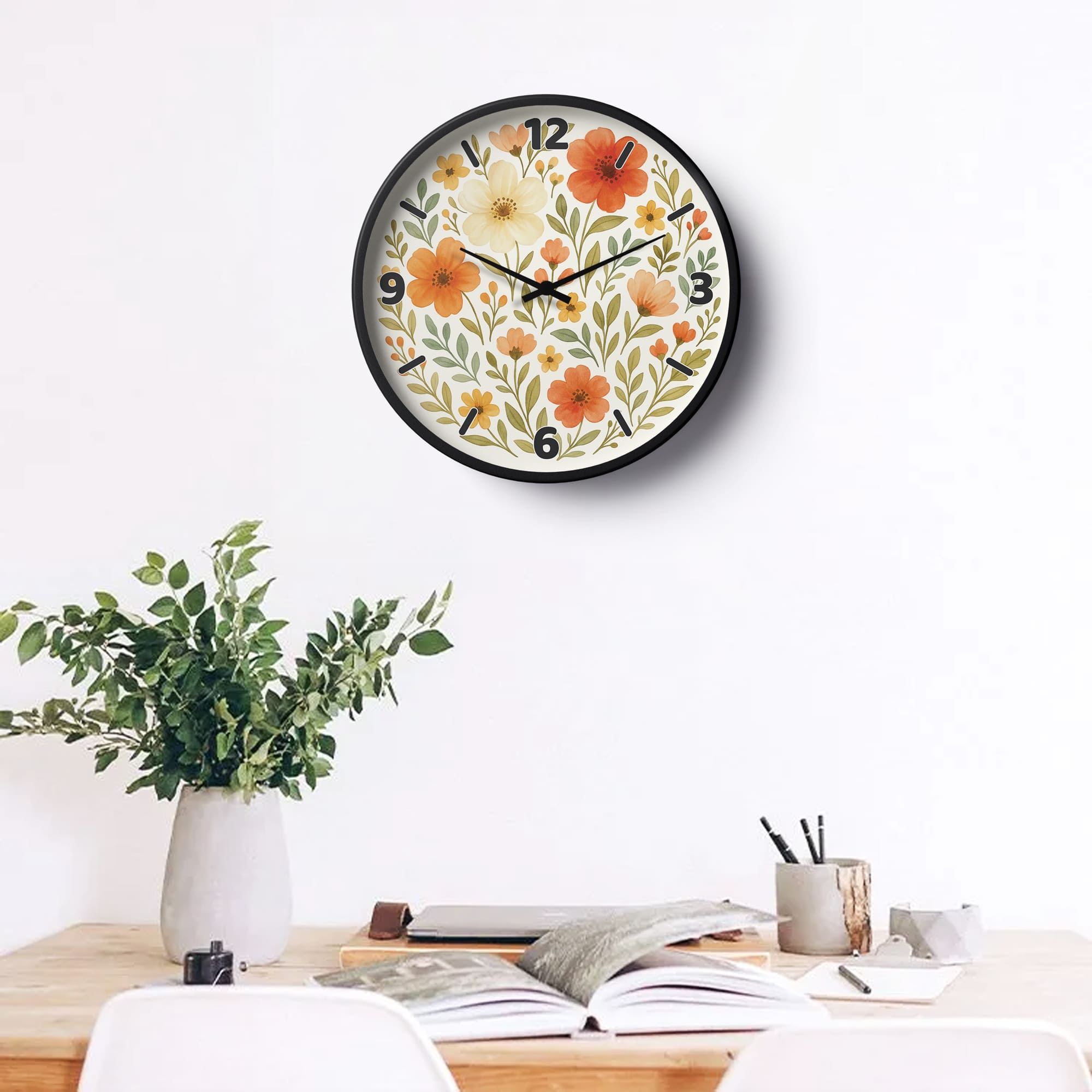 Floral Wall Clock Orange Botanical –  KLOK BD