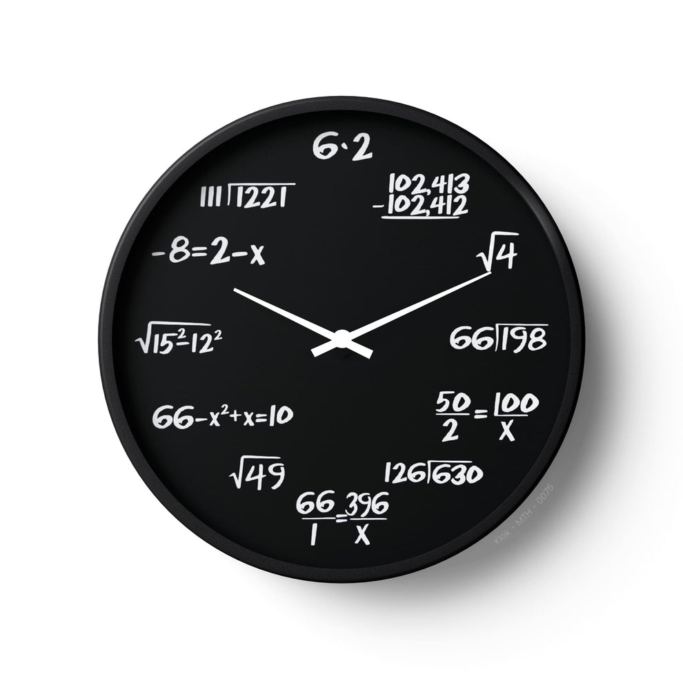 Black Math Equation Puzzle Wall Clock – Creative Mathematics Design – KLOK