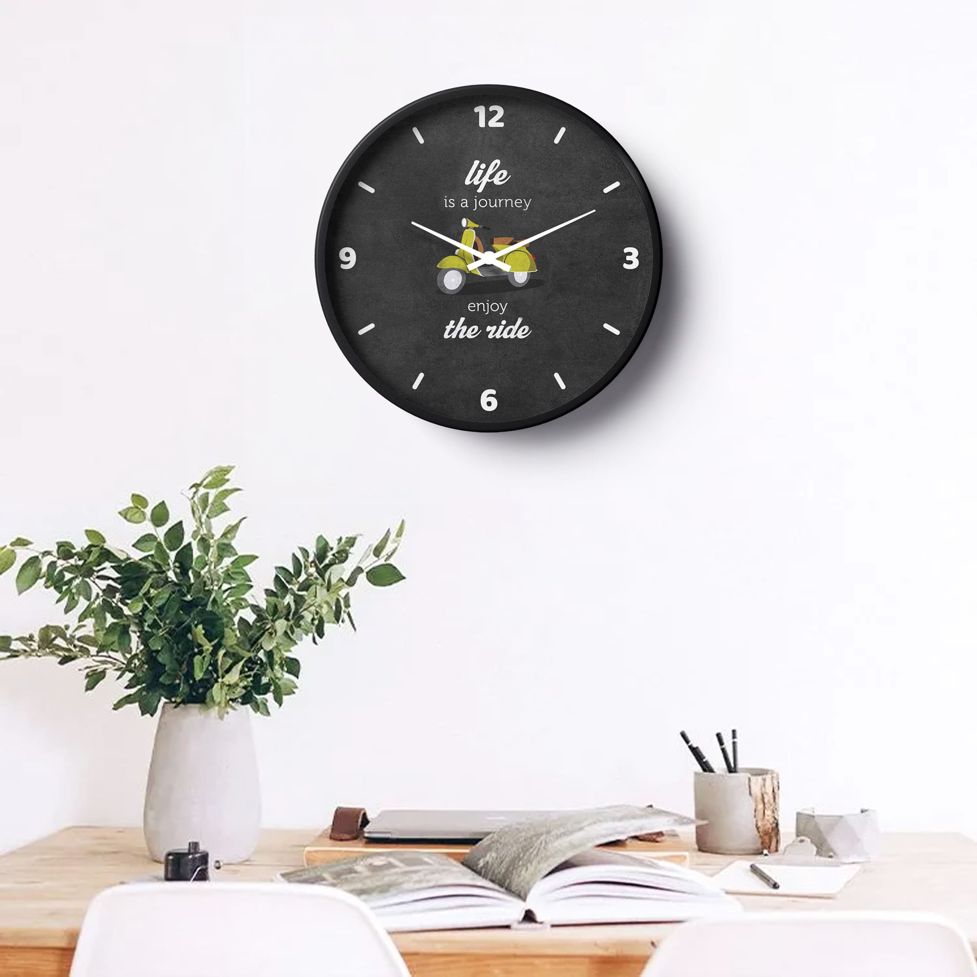 Motivational Wall Clock – Life Is a Journey, Enjoy the Ride | English Typography | KLOK