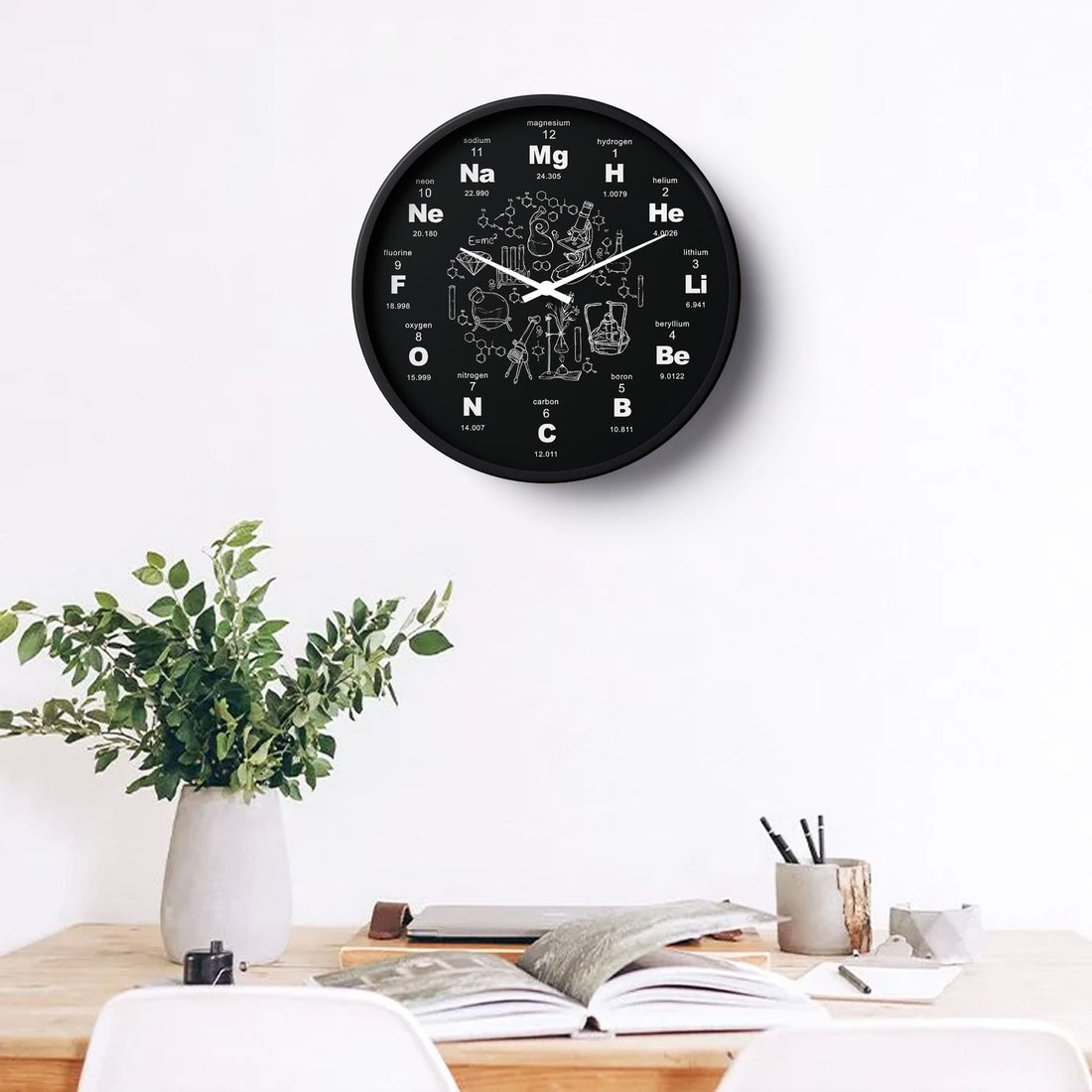 Mathematics Wall Clock Periodic Table Chemistry – Black Science Elemen ...