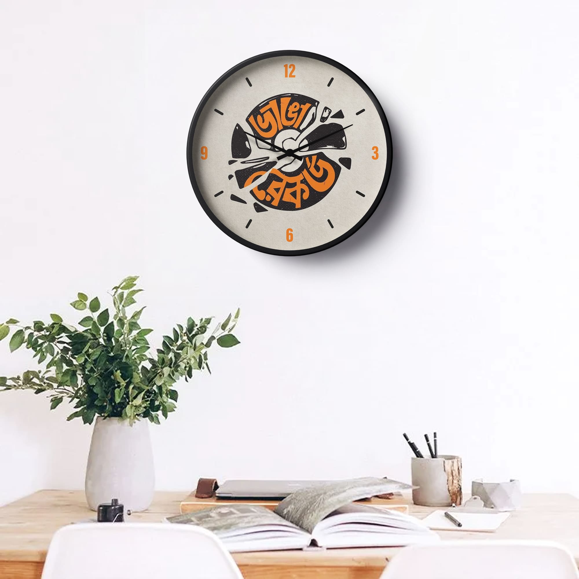 Typography Wall Clock – Bhanga Record Bengali Funky Art Design | KLOK
