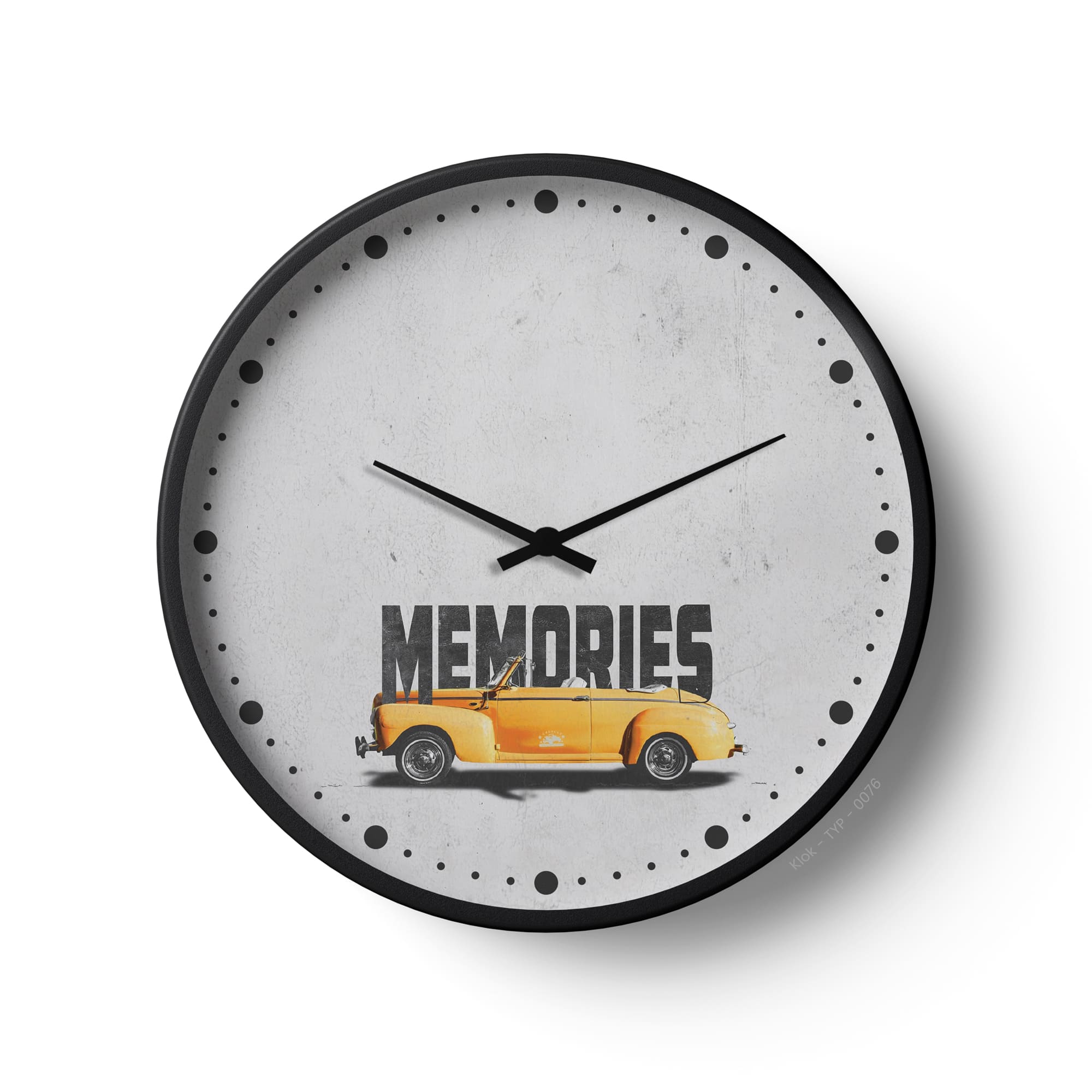 Typography Wall Clock – Memories Vintage Yellow Car Design | KLOK
